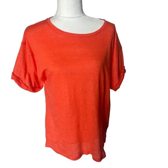 J.Crew 100% Linen Tee Crew Neck Orange Color Size Large - Picture 3 of 10
